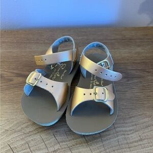 Shiny Gold Kids Sandals with Buckle
